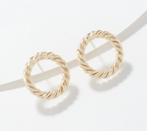 Yellow Gold Plated Sterling Silver Textured & Polished Rope Stud Earrings, By Silver Style, Size 3/4"
